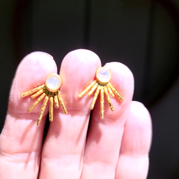 Opal sun burst sterling&gold earrings - Picture 5 of 7